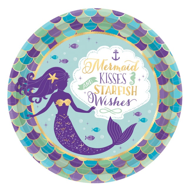 Amscan 8 Teller Mermaid Wishes rund Papier 23 cm