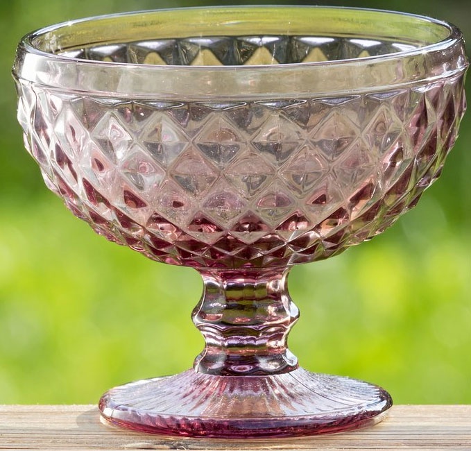 Schale Eisschale Dessertschale rautiert rosa Glas H 10,5cm