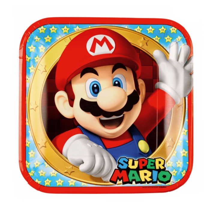 Amscan 8 Teller Super Mario quadratisch Papier 23 x 23 cm