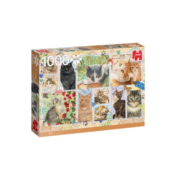 Jumbo Puzzle Briefmarken mit Katzen 1000 Teile
