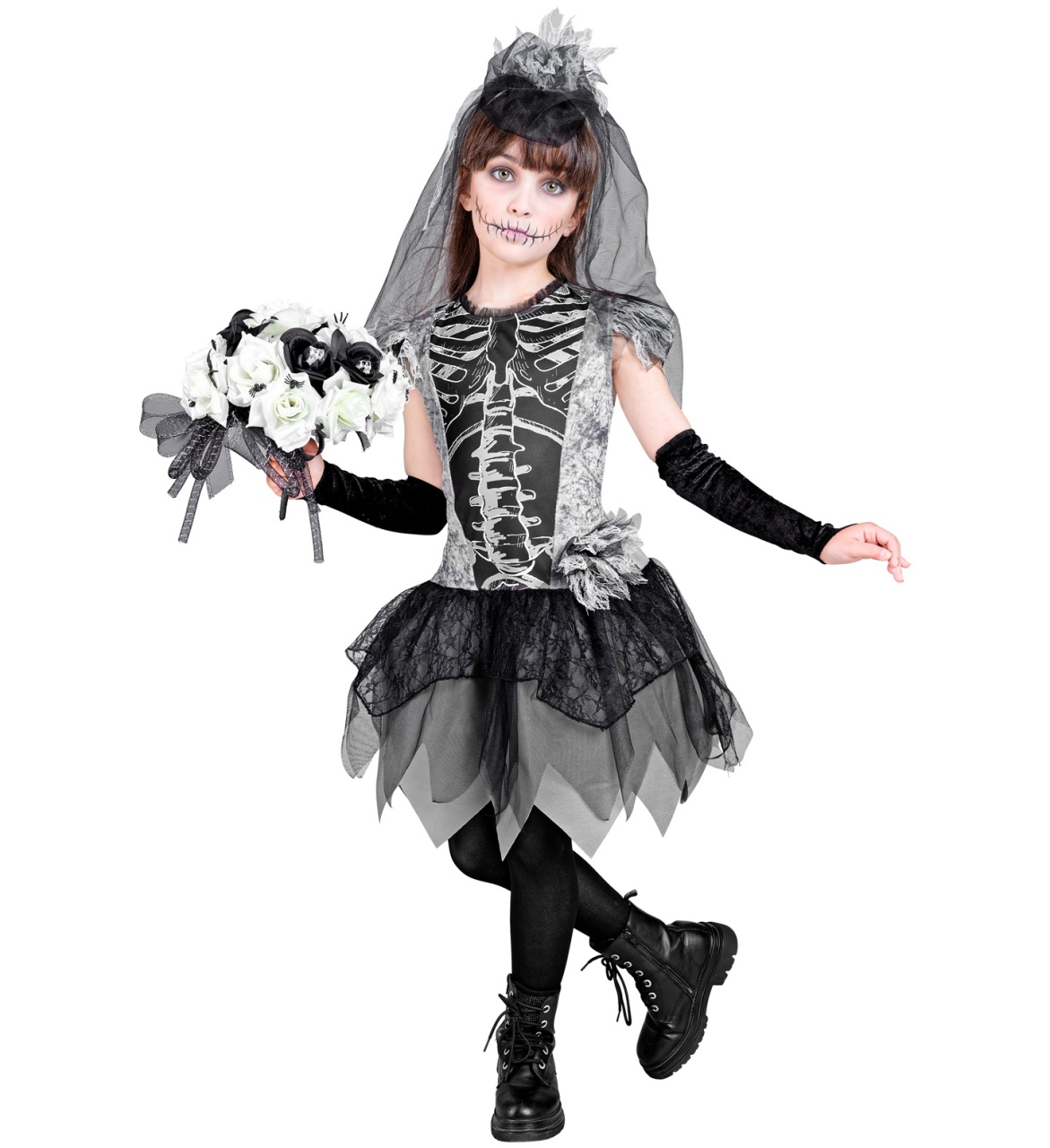 Kostüm Kinder Skelett Braut Gr. 116 4 - 5 Jahre