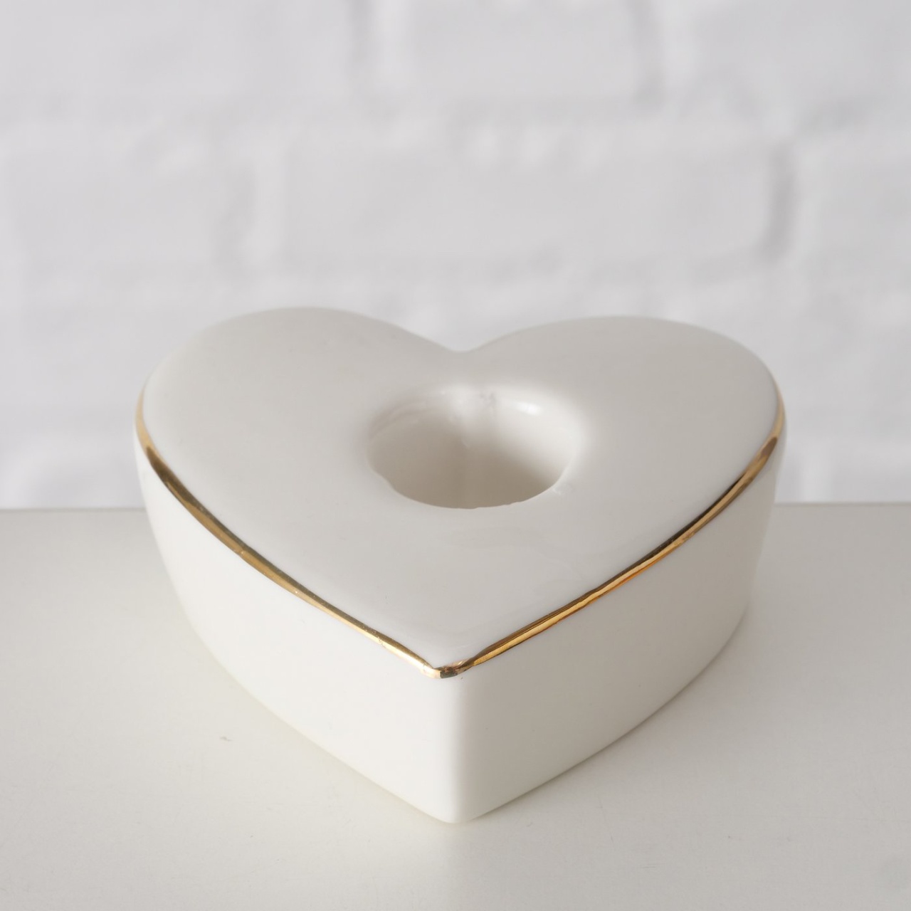 Kerzenhalter Keramik mit Goldrand Herz