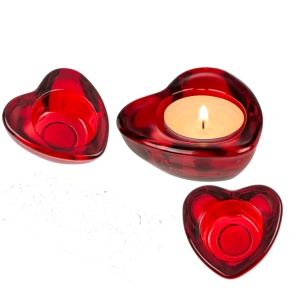 Teelichthalter Herz aus Glas rot 8 x 8 cm